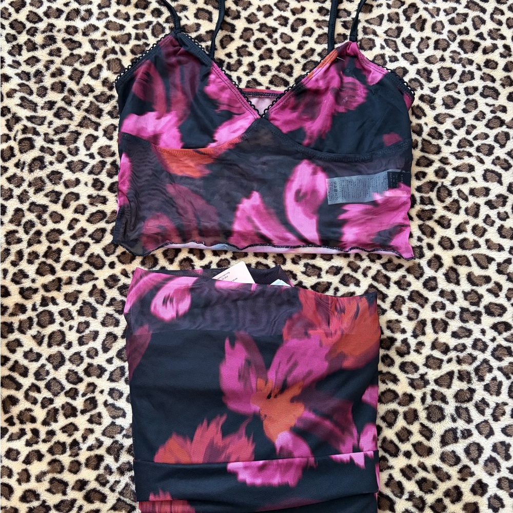 SHEIN Black Floral Maxi Skirt with Pink and Orange Accents